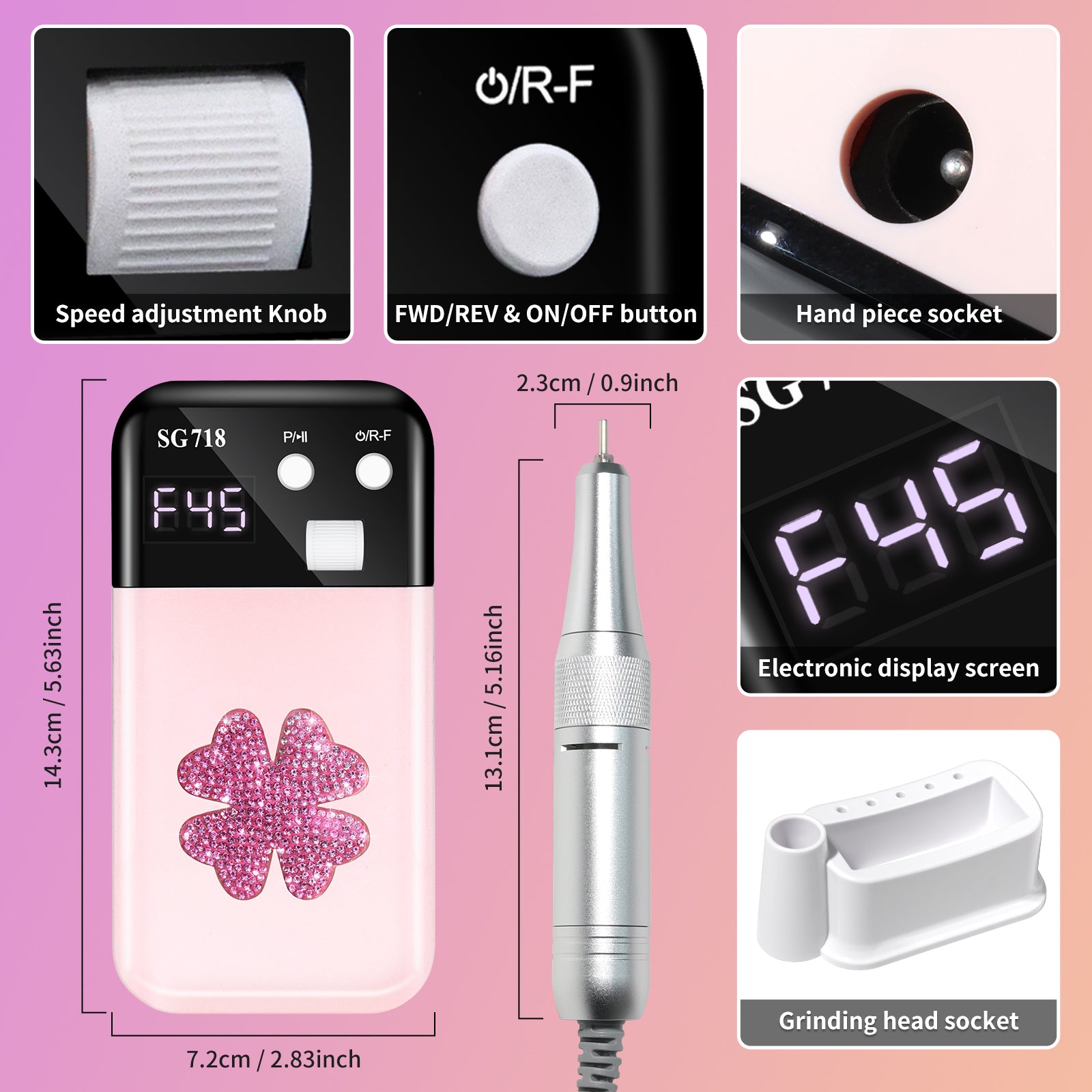 Rechargeable Nail Drill 45000 RPM - Electric Nail File For Shaping, Removing & Polishing Gel Nails-Lightweight & Easy To Use-Perfect For Home & Salon Manicure Pedicure