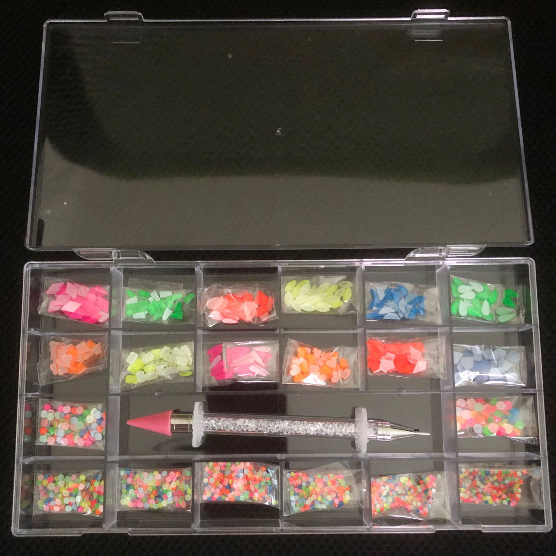 21 Grid Manicure Jewelry Boxed Glass Special-shaped Belt Diamond Pen