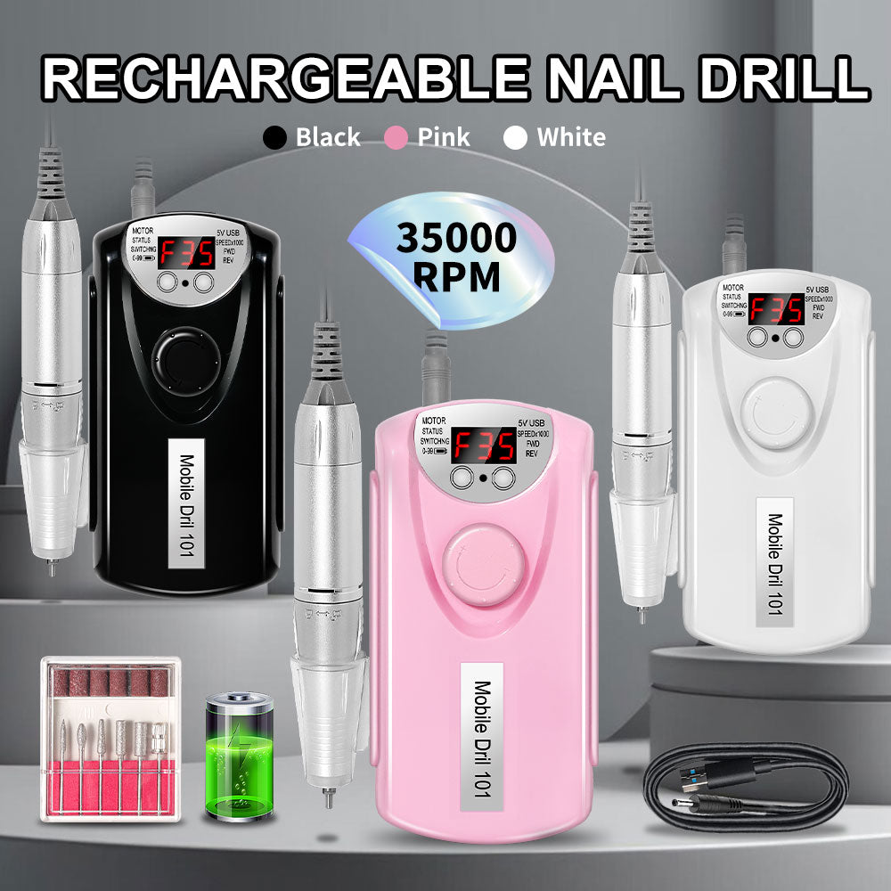 Professional Nail Drill, 35000 RPM Electric Mobile Drill For Acrylic Nails, Rechargeable Electric Nail File Machine Kit For Home Use, Salon Quality, Portable & Low Noise.