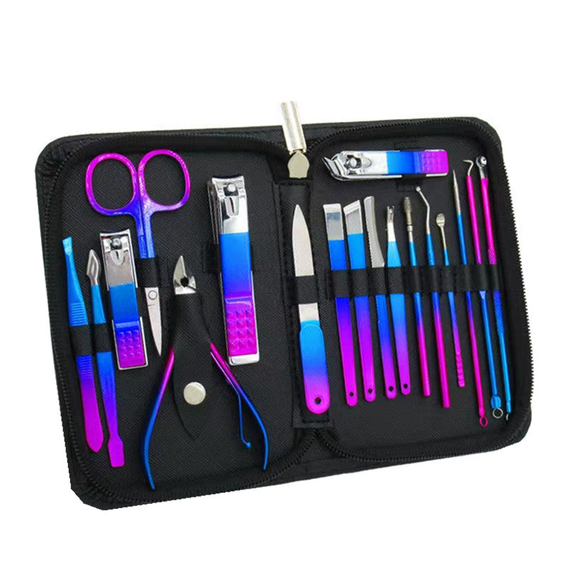 Stainless Steel Manicure Set Tools US Zipper Bag 18-piece Set
