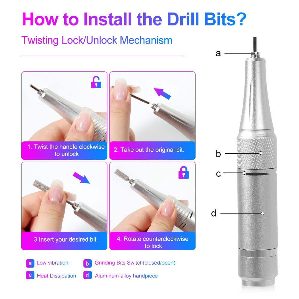Professional Electric Nail Drill, 45000 RPM Cordless Rechargeable E-File Machine, With 6 Bits, Sanding Bands, LCD Display For Acrylic Gel Nails