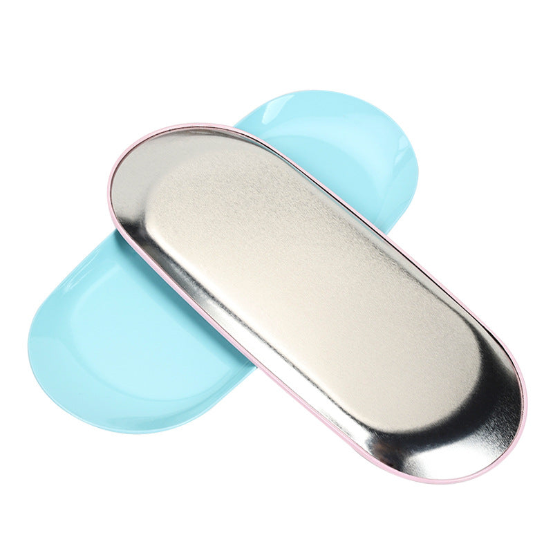 Stainless Steel Jewelry Tray Manicure Desktop Tools Storage Oval Metal