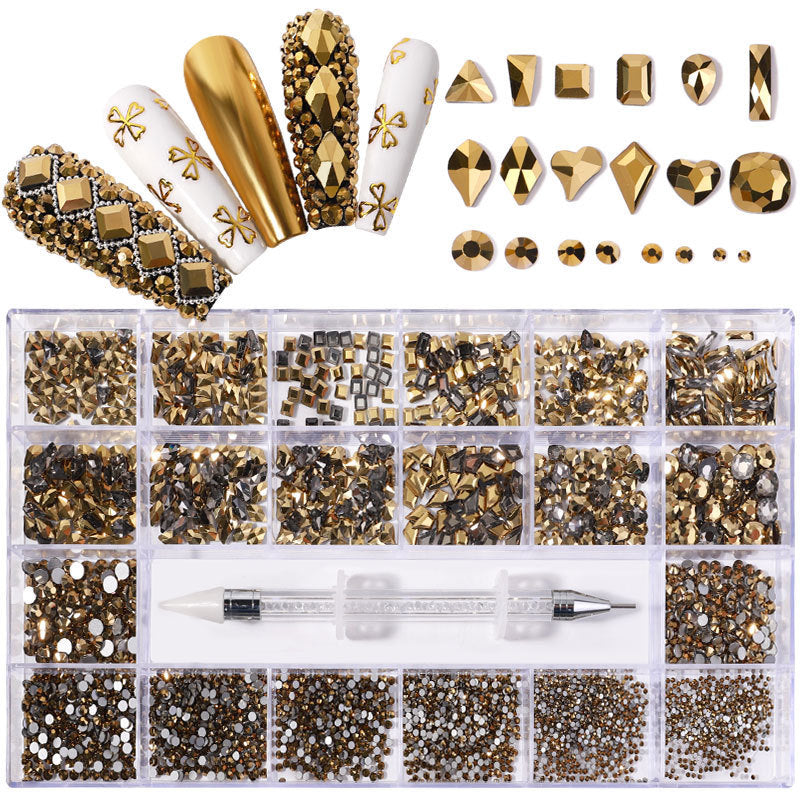 21 Grid Manicure Jewelry Boxed Glass Special-shaped Belt Diamond Pen