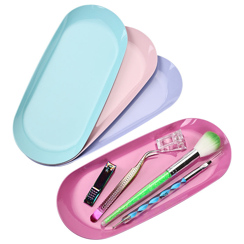 Stainless Steel Jewelry Tray Manicure Desktop Tools Storage Oval Metal
