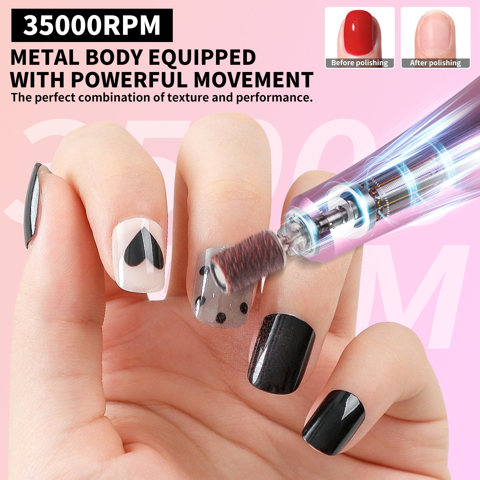 Portable Electric Nail Drill Cordless, 35000 RPM Electric Nail File With Holder,Rechargeable Nail Drill E Filer For Nails,Electric Nail Buffer Nail Filer Electric Tool For Women