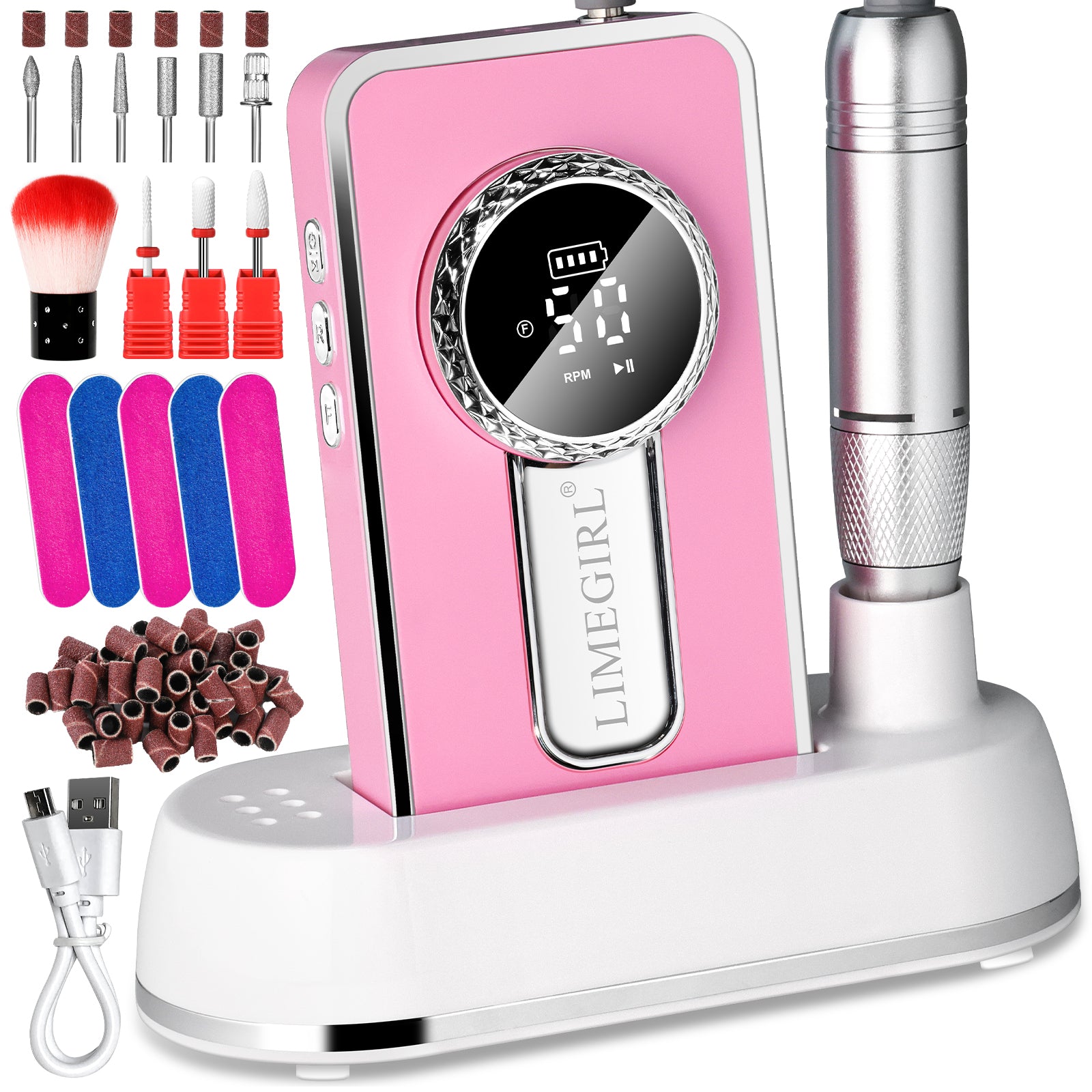 Electric 45000RPM Nail Drill Machine Rechargeable Portable Nail File Electric DIY Nail Drill Kit With Smart LCD Screen For Gel Nail Manicure And Pedicure Reflective Body Etc