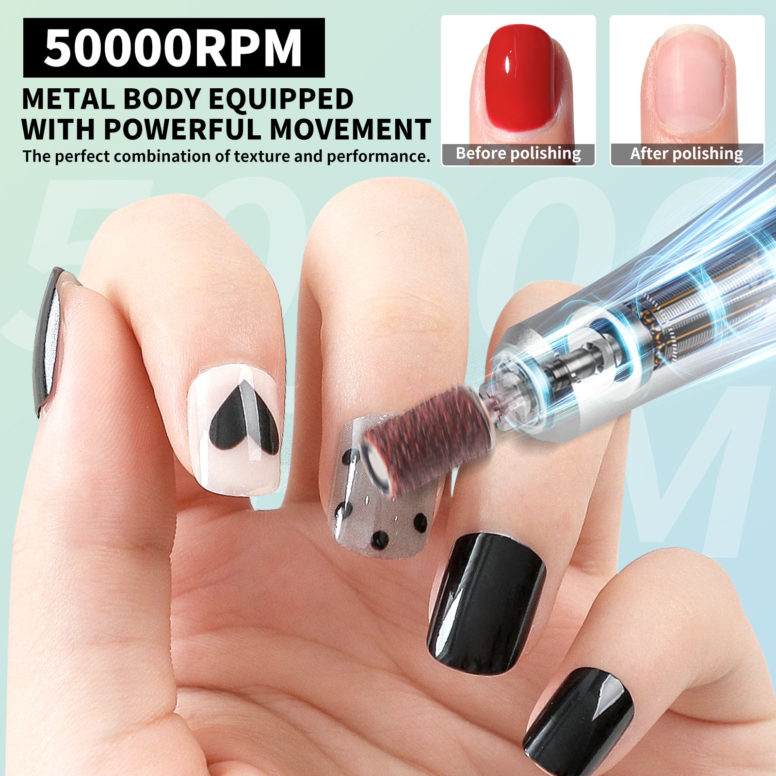 Electric 45000RPM Nail Drill Machine Rechargeable Portable Nail File Electric DIY Nail Drill Kit With Smart LCD Screen For Gel Nail Manicure And Pedicure Reflective Body Etc