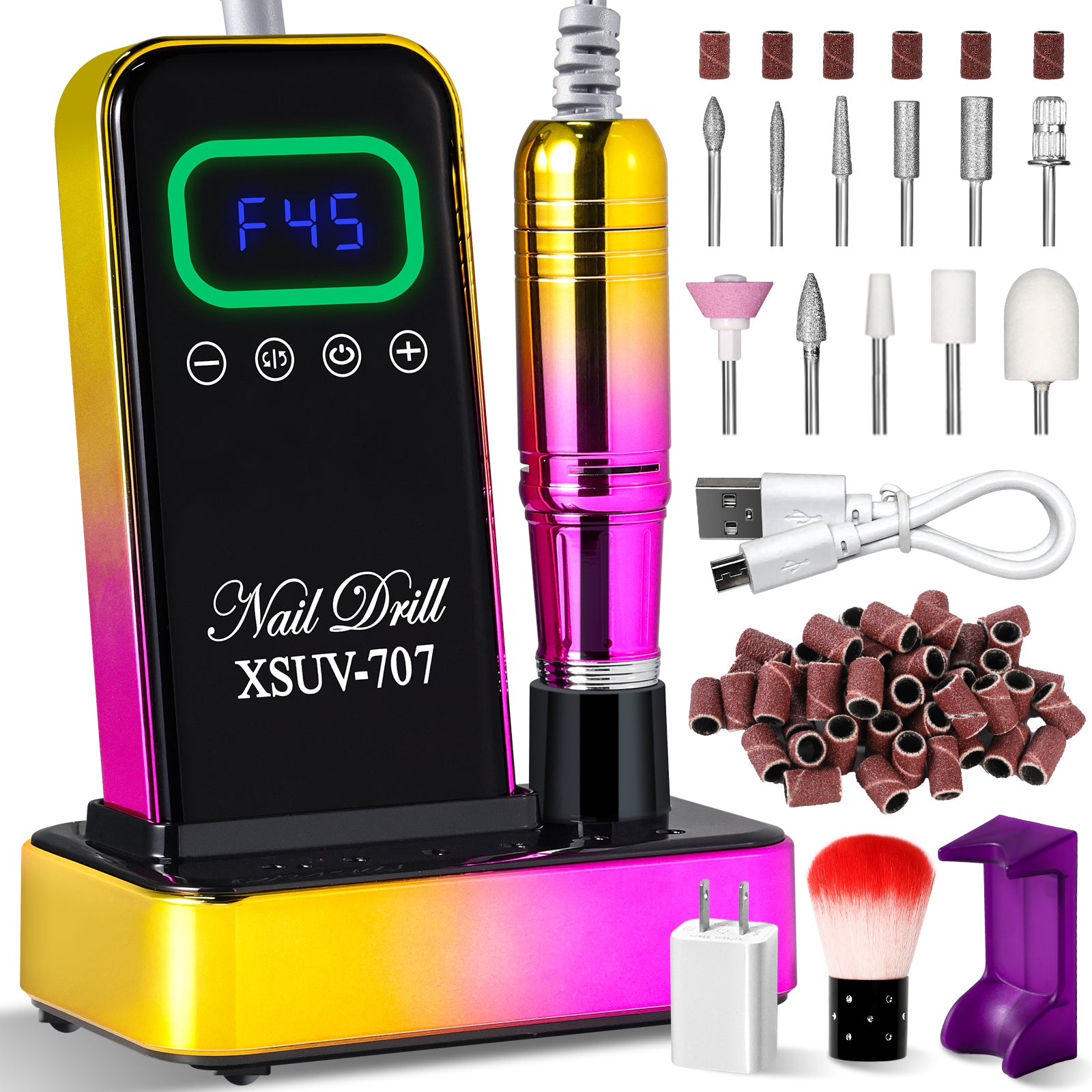Cordless Nail Drill 45000 RPM, Rechargeable Electric Nail File Kit For Acrylic Gel Polishing Removing, Nail Drill Kit With Bits & Base, Portable Nail E-File Machine For Manicure Pedicure Salon