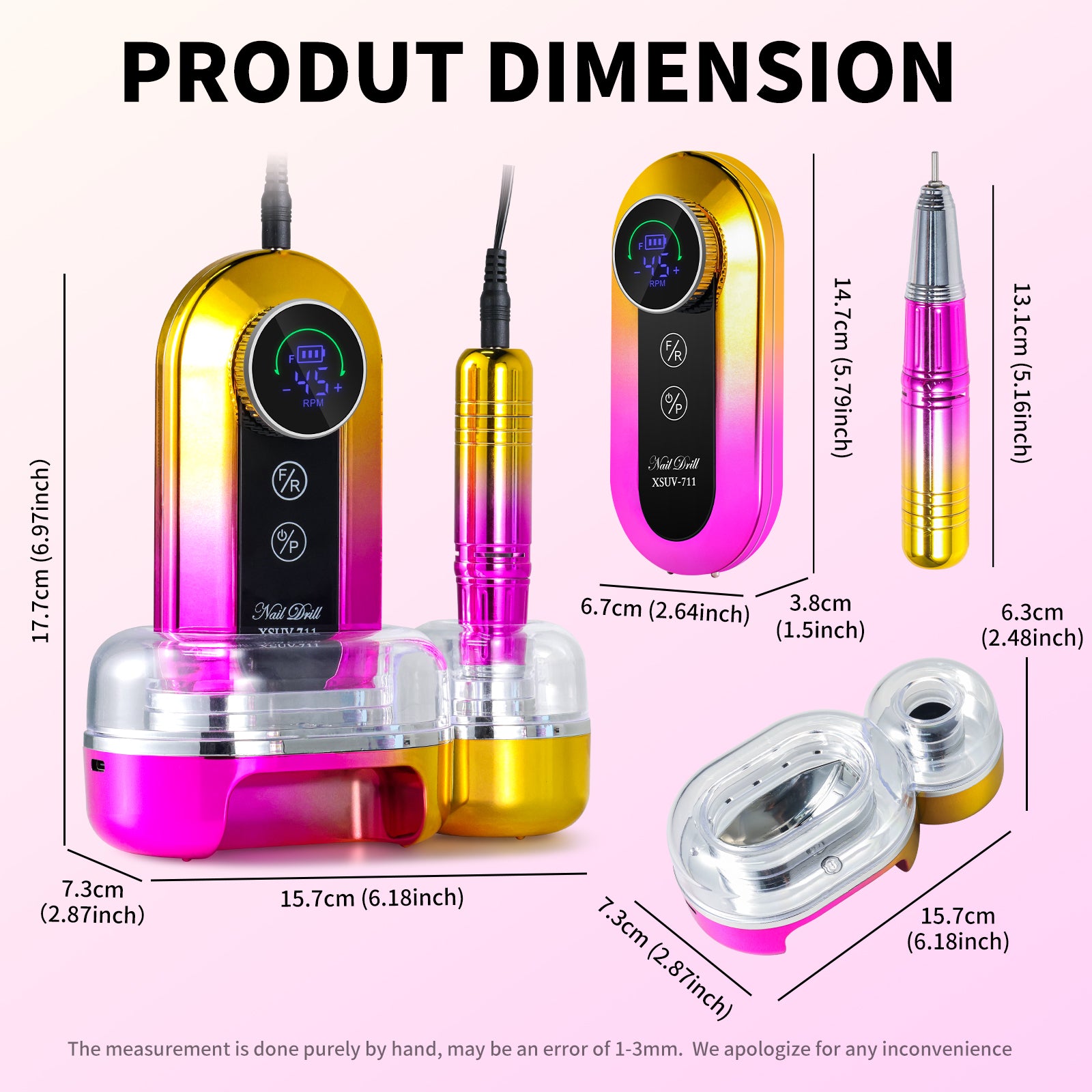 45000RPM Professional Nail Drill Kit, Nail Polishing Machine Includes Polishing Head And Drill Head, Basic Nail Tool Kit. Nail File Machine Kit Used For Removing Acrylic Gel Nails During Polishing, Be