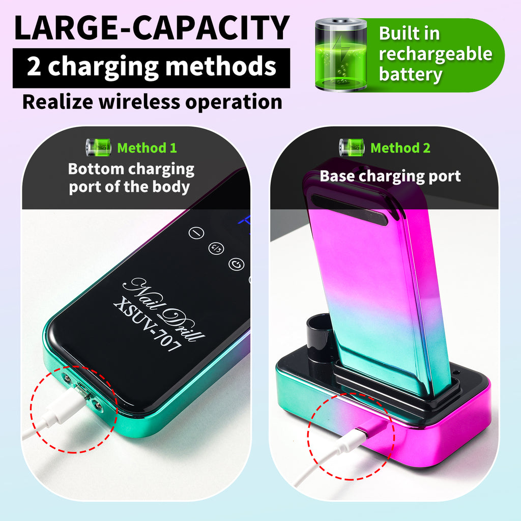 Cordless Nail Drill 45000 RPM, Rechargeable Electric Nail File Kit For Acrylic Gel Polishing Removing, Nail Drill Kit With Bits & Base, Portable Nail E-File Machine For Manicure Pedicure Salon