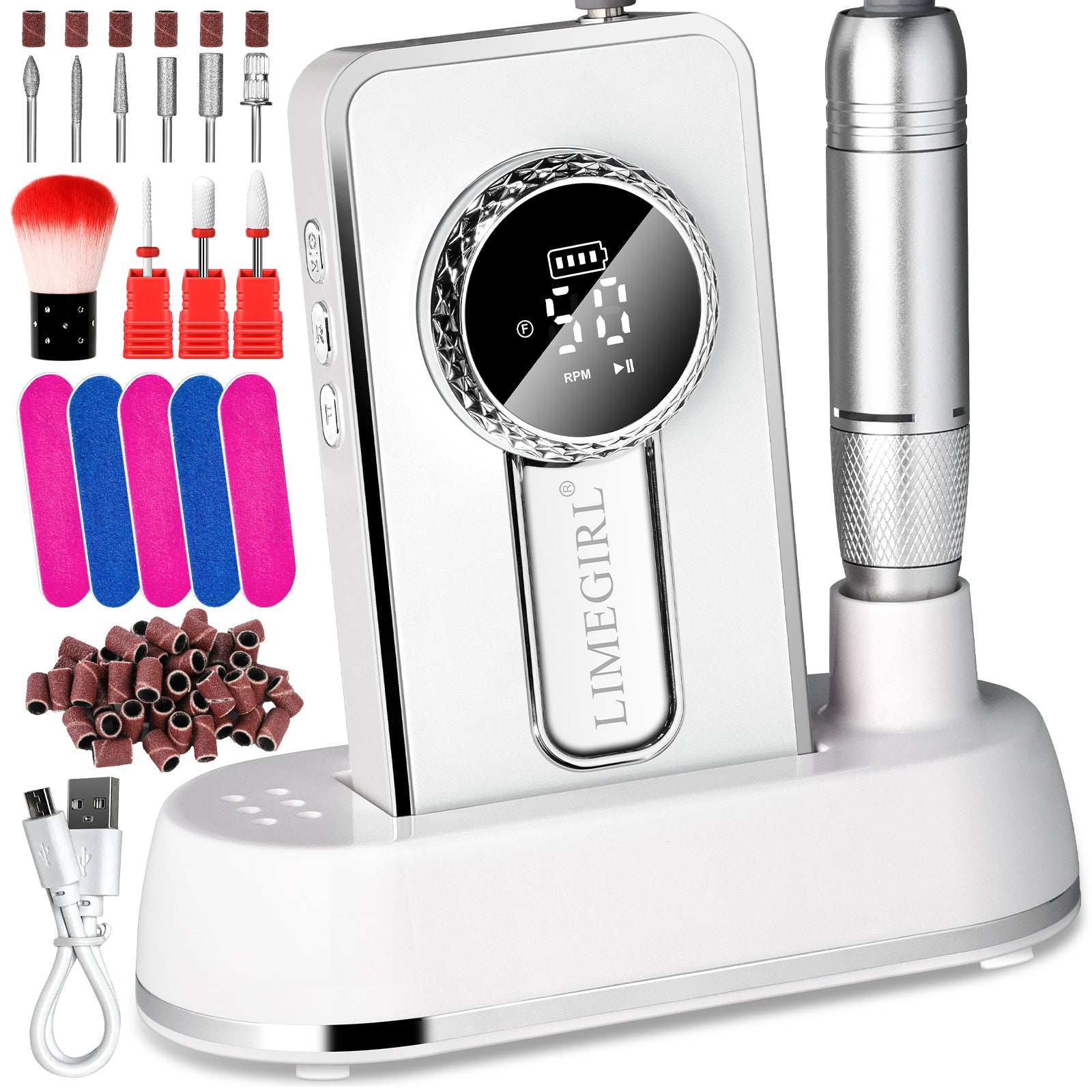 Electric 45000RPM Nail Drill Machine Rechargeable Portable Nail File Electric DIY Nail Drill Kit With Smart LCD Screen For Gel Nail Manicure And Pedicure Reflective Body Etc