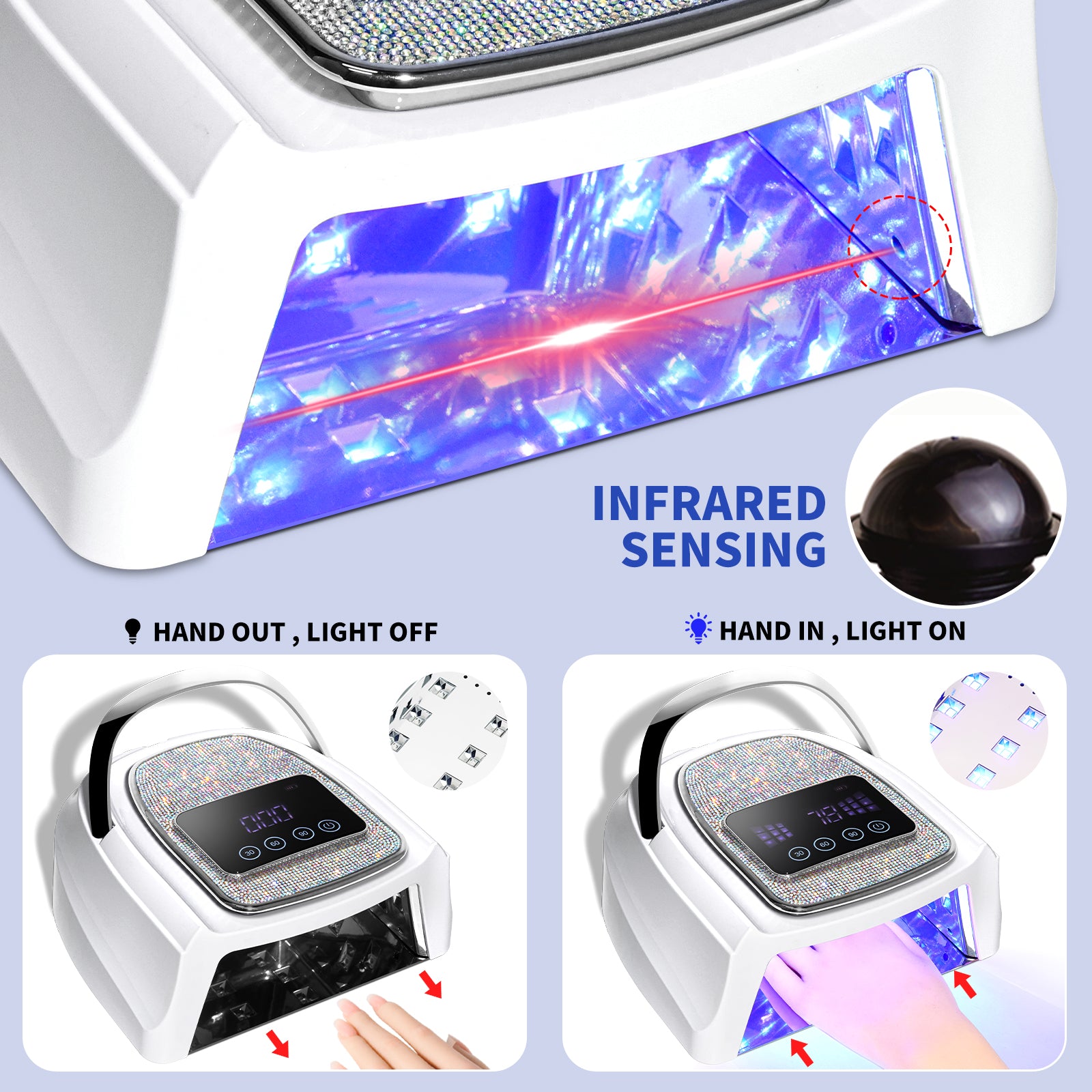 Rechargeable UV LED Nail Lamp, Cordless Nail Lamp For Gel Polish, UV Nail Lamp With 4 Timer Setting And Handle, Professional Nail UV Light For Gel Nails With 30 Beads For Salon And Home