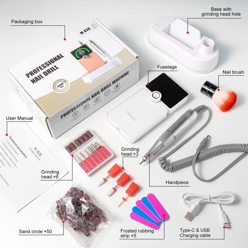 Nail Drill, Portable Electric Nail File 50000RPM, Rechargeable Nail Drill Professional With Bits & Base, For Acrylic Gel Nails, E-File Machine, Manicure Polishing, For Salon Home