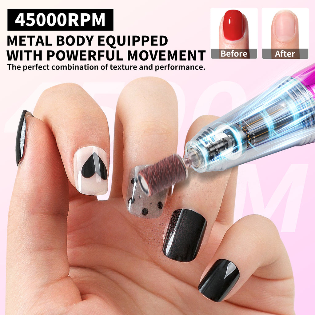 45000RPM Professional Nail Drill Kit, Nail Polishing Machine Includes Polishing Head And Drill Head, Basic Nail Tool Kit. Nail File Machine Kit Used For Removing Acrylic Gel Nails During Polishing, Be