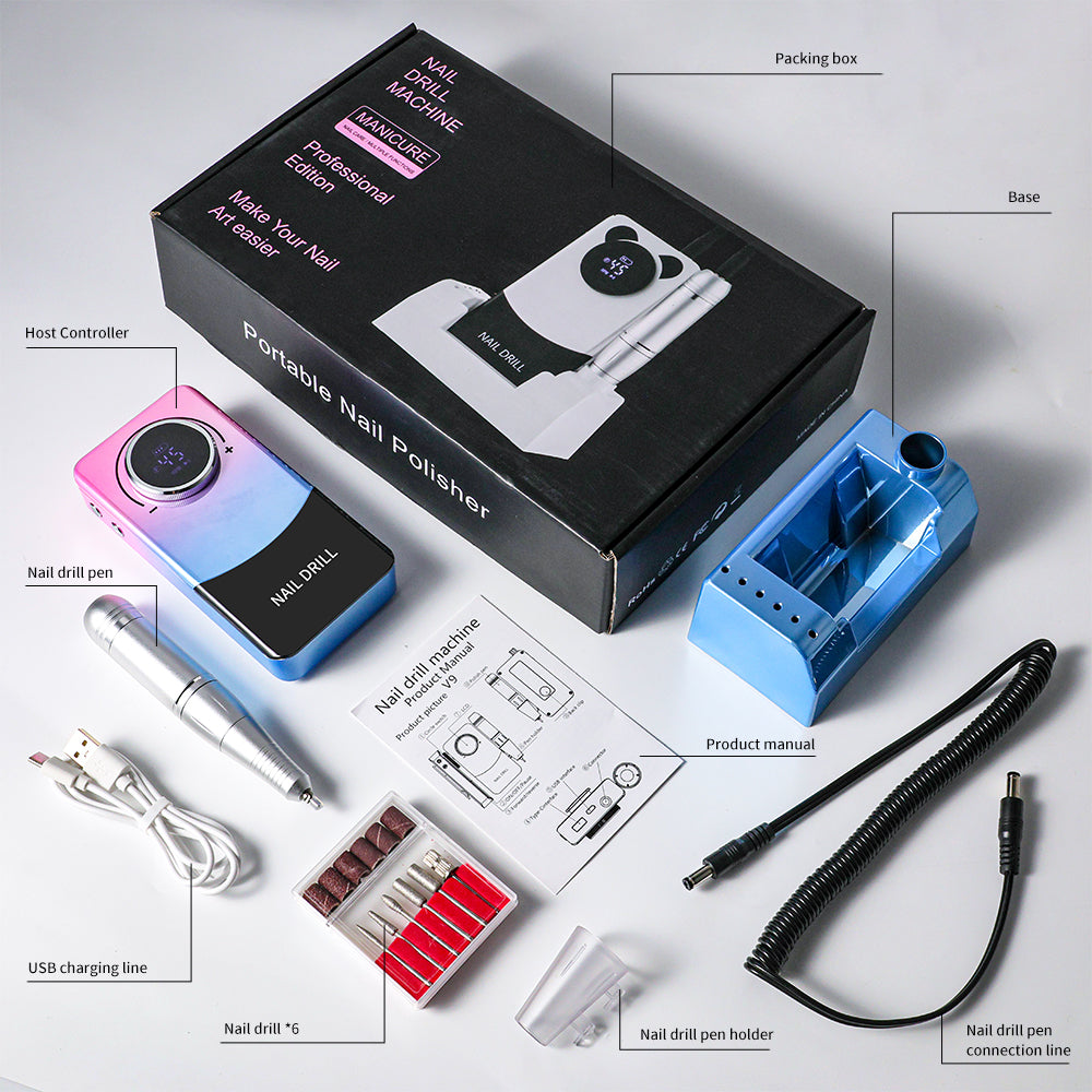 Electric 45000RPM Nail Drill Machine Rechargeable Portable Nail File Electric DIY Nail Drill Kit With Smart LCD Screen For Gel Nail Manicure And Pedicure Reflective Body Etc