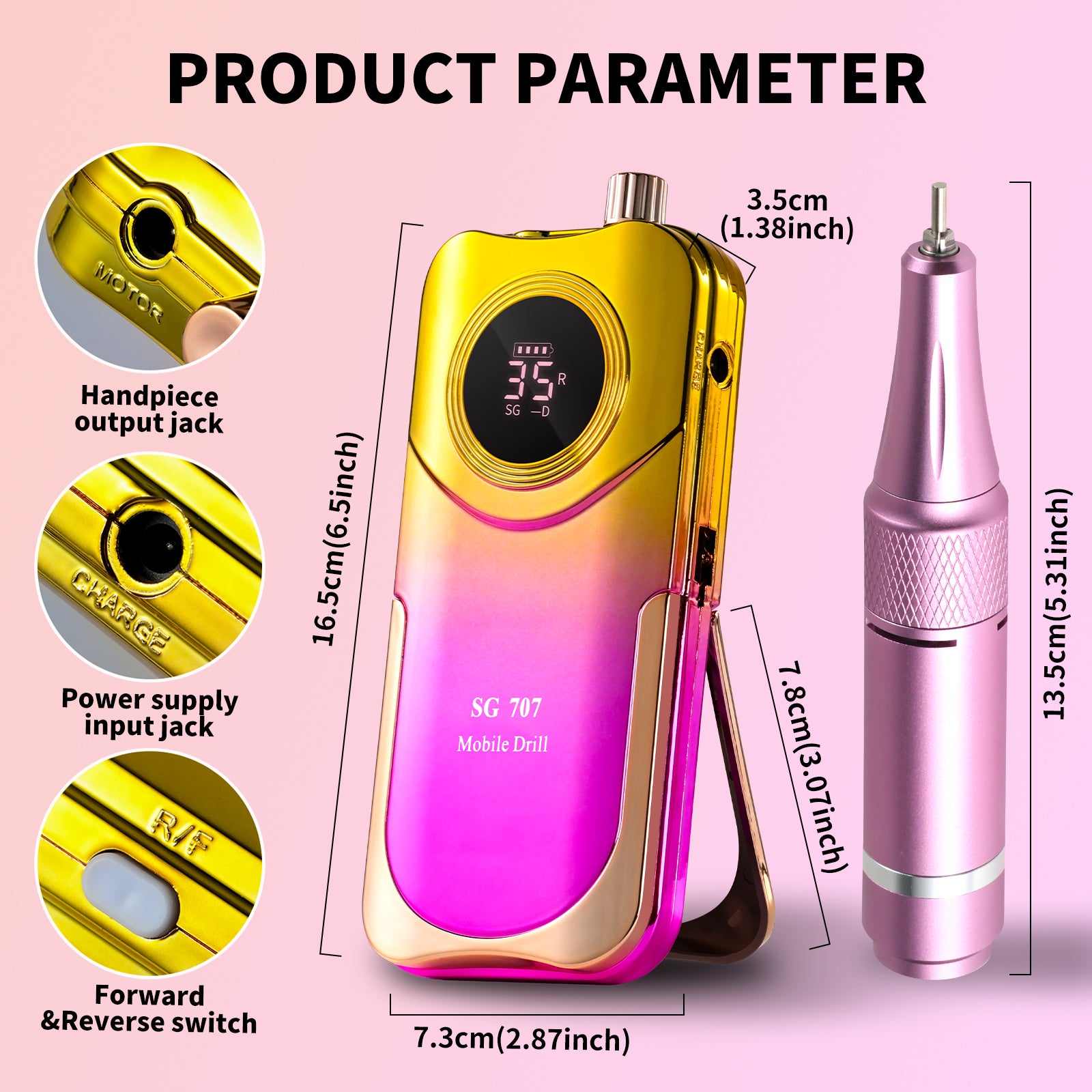 Portable Electric Nail Drill Cordless, 35000 RPM Electric Nail File With Holder,Rechargeable Nail Drill E Filer For Nails,Electric Nail Buffer Nail Filer Electric Tool For Women