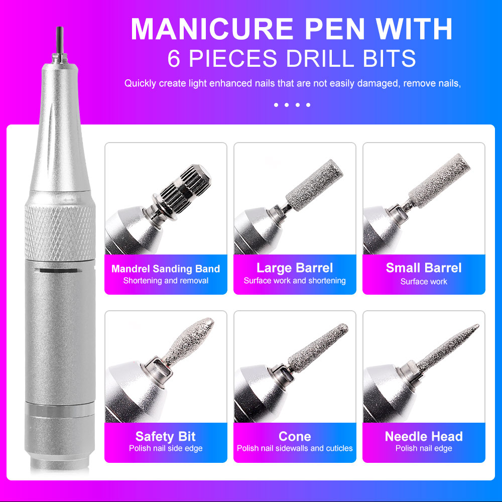 Professional Electric Nail Drill, 45000 RPM Cordless Rechargeable E-File Machine, With 6 Bits, Sanding Bands, LCD Display For Acrylic Gel Nails