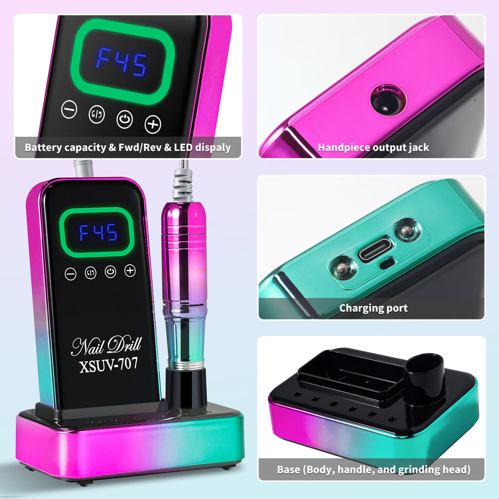 Cordless Nail Drill 45000 RPM, Rechargeable Electric Nail File Kit For Acrylic Gel Polishing Removing, Nail Drill Kit With Bits & Base, Portable Nail E-File Machine For Manicure Pedicure Salon