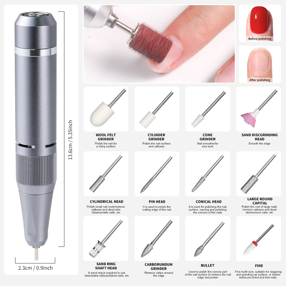 Professional Nail Drill, 40000RPM Electric Nail File For Acrylic Gel Nails Polishing Removing, Rechargeable Portable Cordless Nail Drill Kit With Full Set Of Accessories At Salon Home