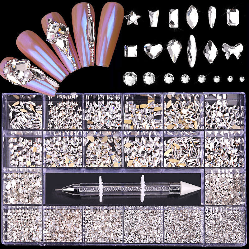 21 Grid Manicure Jewelry Boxed Glass Special-shaped Belt Diamond Pen