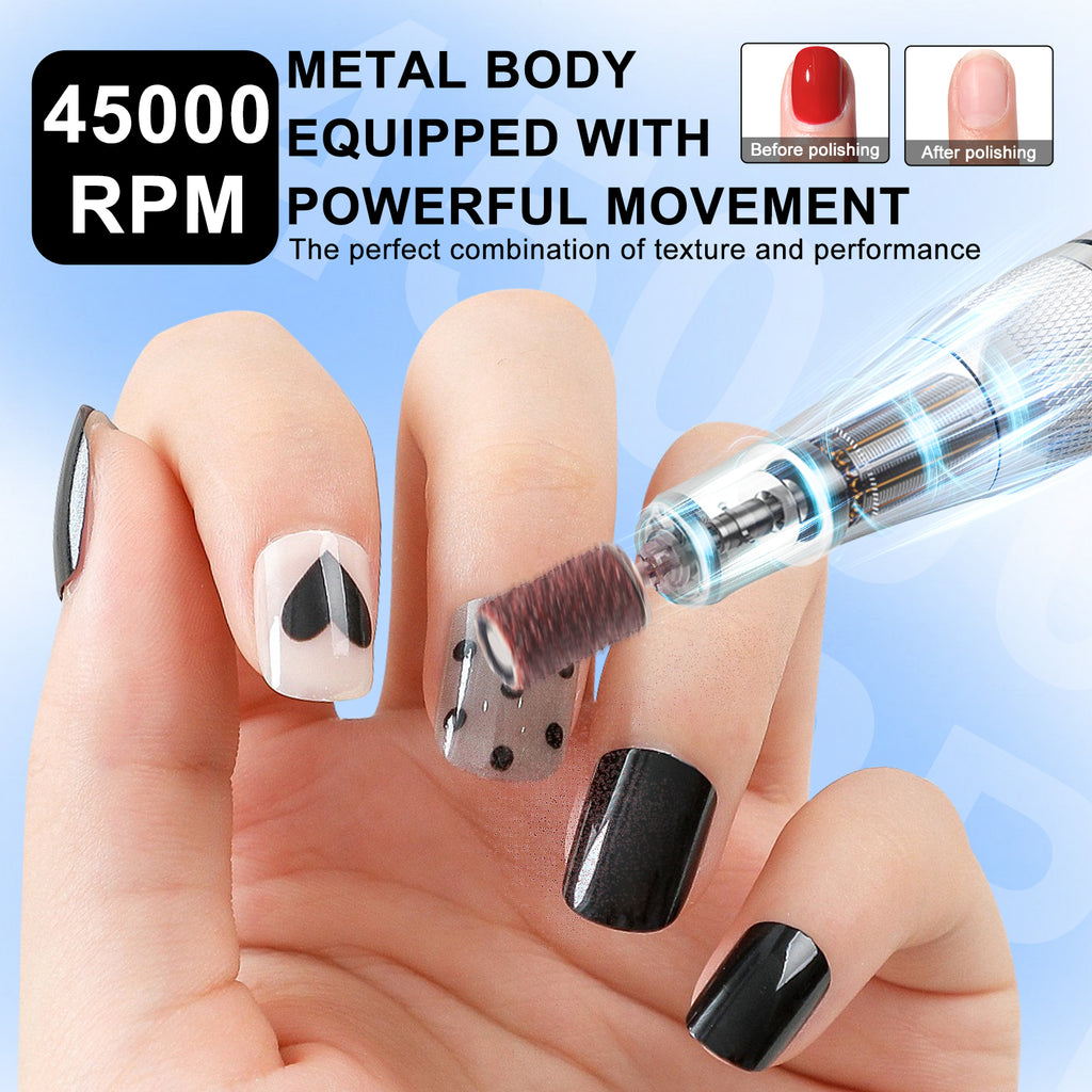 Professional Electric Cordless Nail Drill File-Glitter Portable Cordless E-File Nail Drill Kit With 6 Drill Bits 45000RPM Rechargeable Nail Drills Machine For Acrylic Nails Gel Polishing