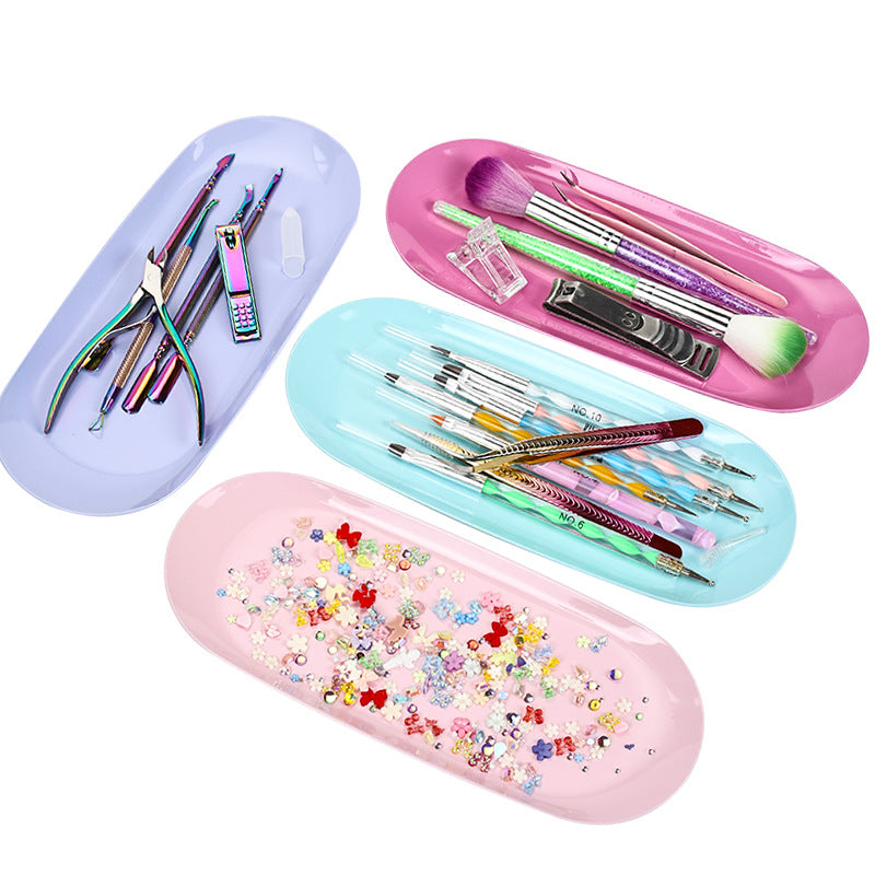 Stainless Steel Jewelry Tray Manicure Desktop Tools Storage Oval Metal