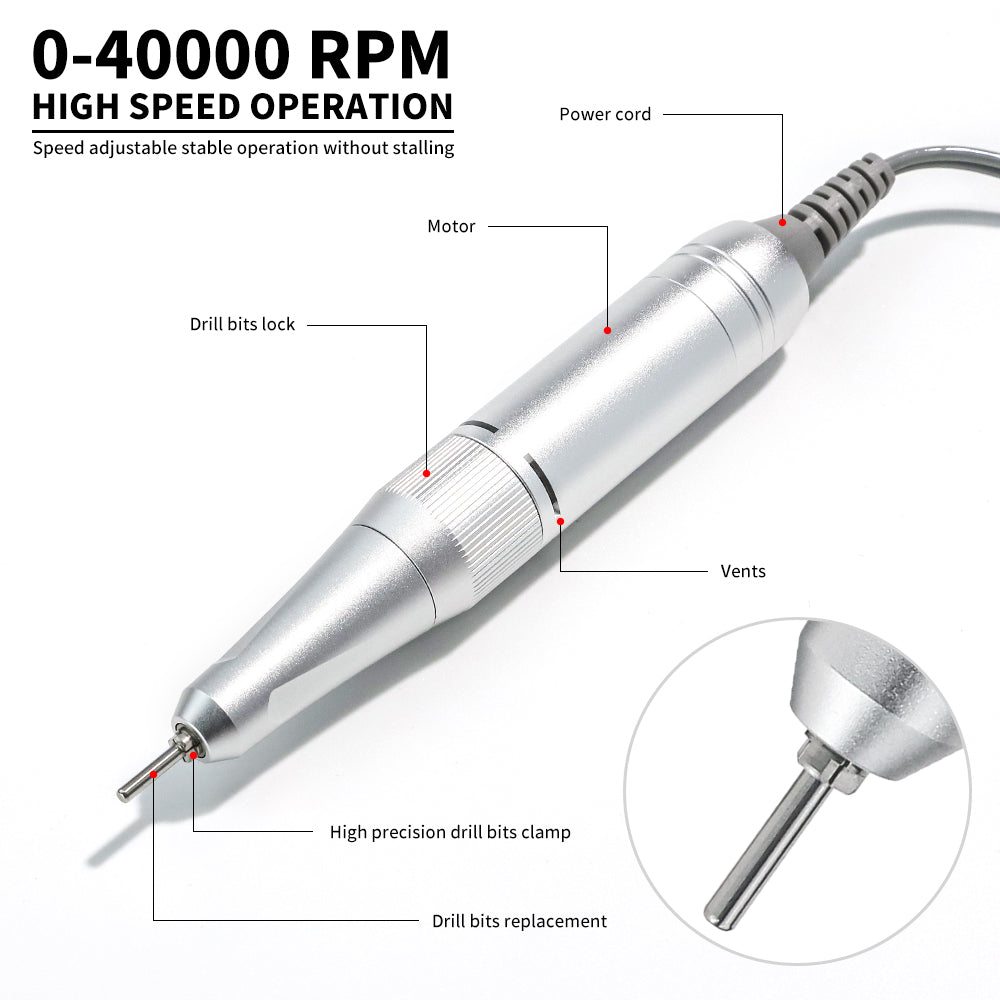 40000RPM Nail Drill Professional Cordless Electric Nail Drill Machine Rechargeable Portable Acrylic Gel Grinder Tools With 6 Bits And Sanding Bands For Manicure Pedicure Carve Polish