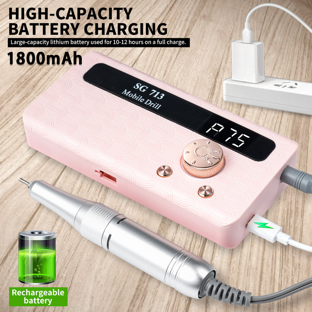 Electric Nail Drill - 45000RPM Portable Nail Drill-Rechargeable Nail E-File Kit With 6 Bits & Base-LED Screen-Ultra-Silent, Rechargeable Nail Drills Machine For Acrylic Nails Gel Polishing