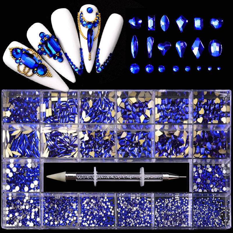 21 Grid Manicure Jewelry Boxed Glass Special-shaped Belt Diamond Pen