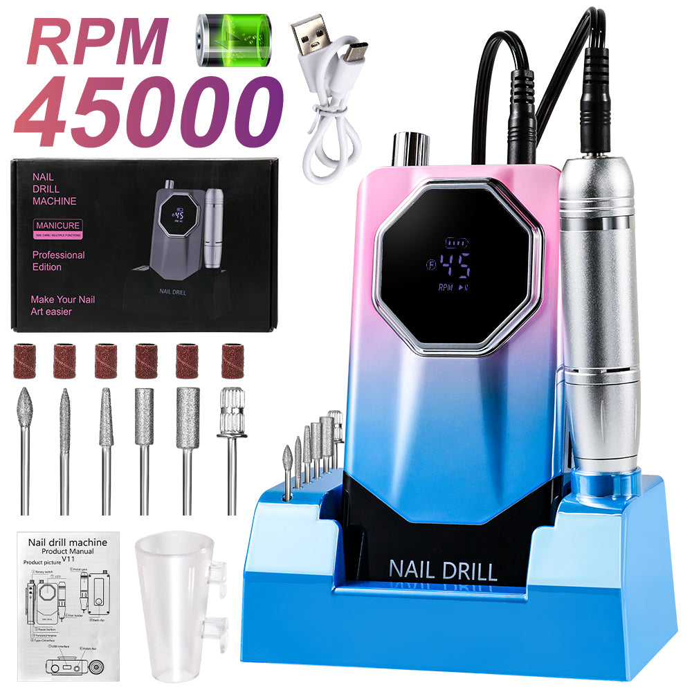 45000RPM Professional Portable Nail Drill Cordless Low Noise Nail Filer Electric Machine With Efile Bits & Base For Acrylic Nails, Electric Nail File Machine Suitable For Manicure, Nail Buffer Machine