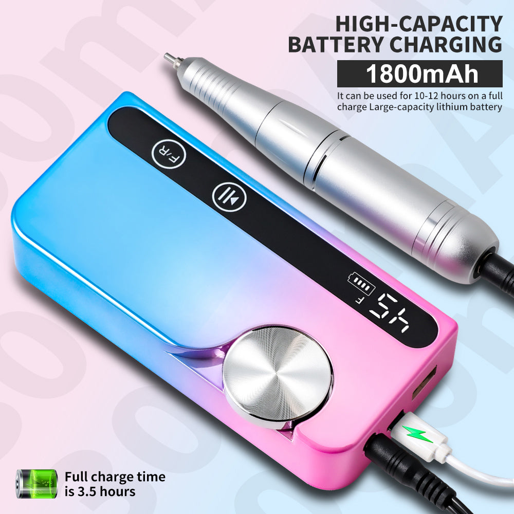 Professional Electric Nail Drill, 45000 RPM Cordless E-File Machine, With 12 Bits, Sanding Bands, LCD Display Electric Nail File For Acrylic Gel Nails