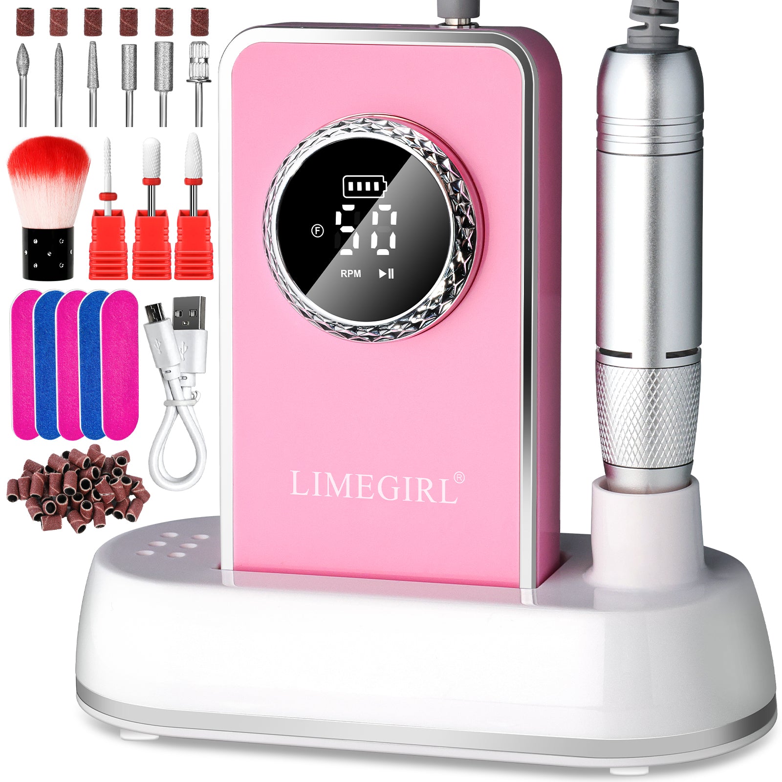 50000RPM Professional Electric Nail File Kit - Rechargeable Cordless Nail Drill For Acrylics Gel Nails, Portable E File Machine With 6 Bits For Home Salon Manicure Pedicure Care