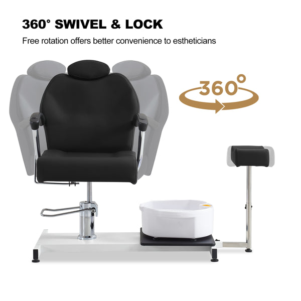 Pedicure Station Chair W/Footrest And Foot Basin, 360 Swivel Reclining Pedicure Chair W/Hydraulic Adjustable Height And Headrest - Black