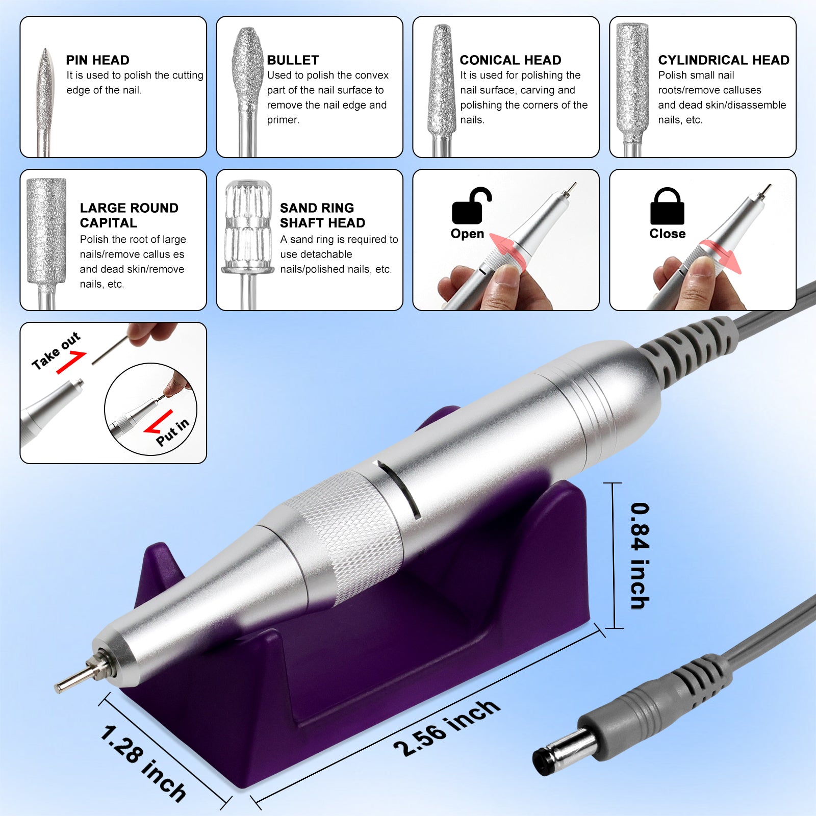 Professional Electric Cordless Nail Drill File-Glitter Portable Cordless E-File Nail Drill Kit With 6 Drill Bits 45000RPM Rechargeable Nail Drills Machine For Acrylic Nails Gel Polishing