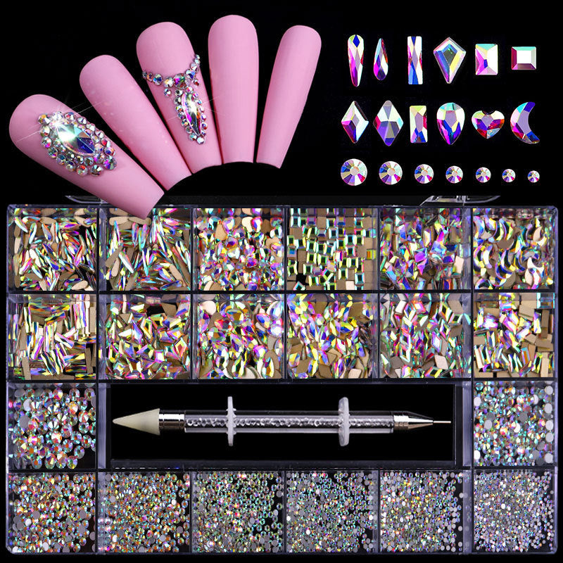 21 Grid Manicure Jewelry Boxed Glass Special-shaped Belt Diamond Pen