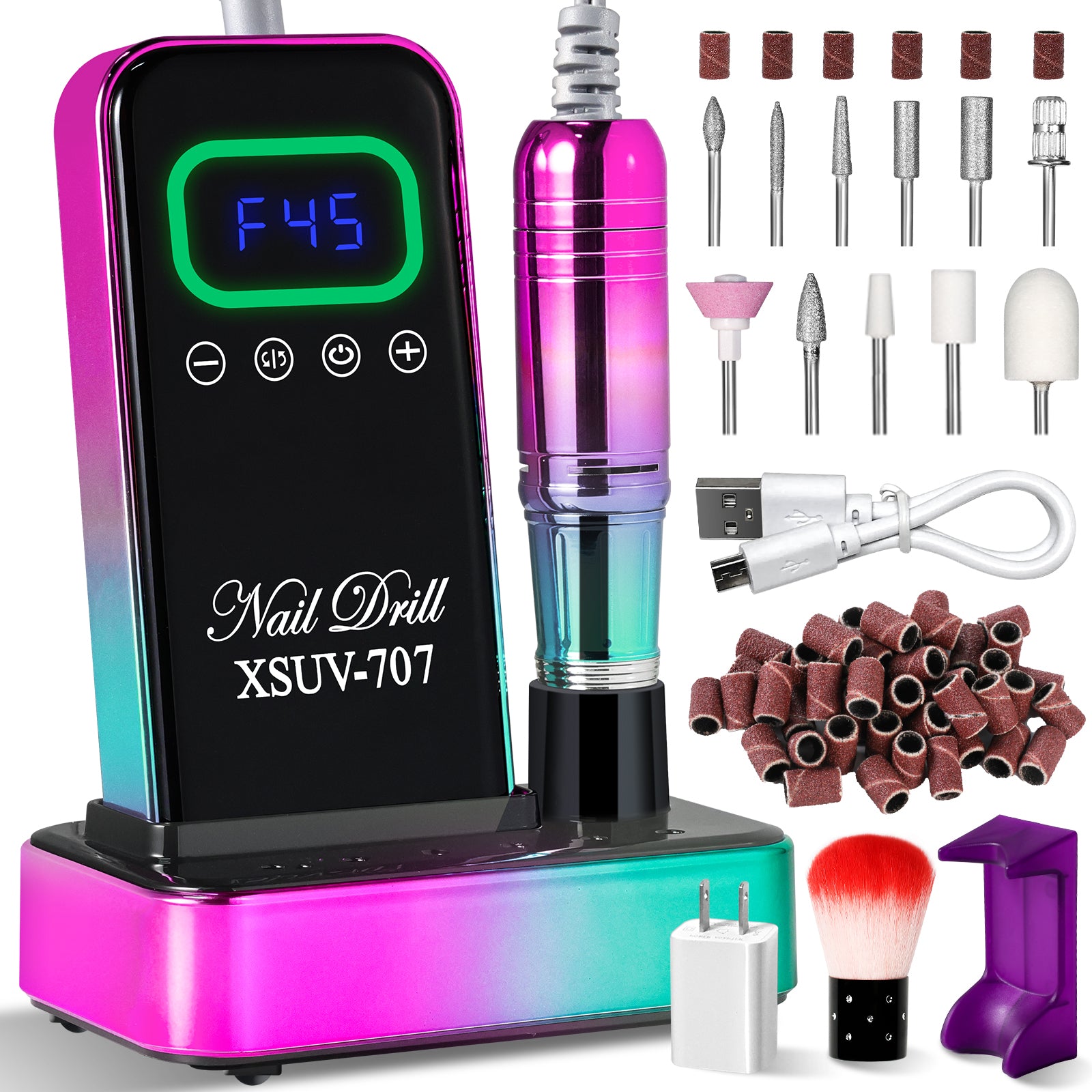 Cordless Nail Drill 45000 RPM, Rechargeable Electric Nail File Kit For Acrylic Gel Polishing Removing, Nail Drill Kit With Bits & Base, Portable Nail E-File Machine For Manicure Pedicure Salon