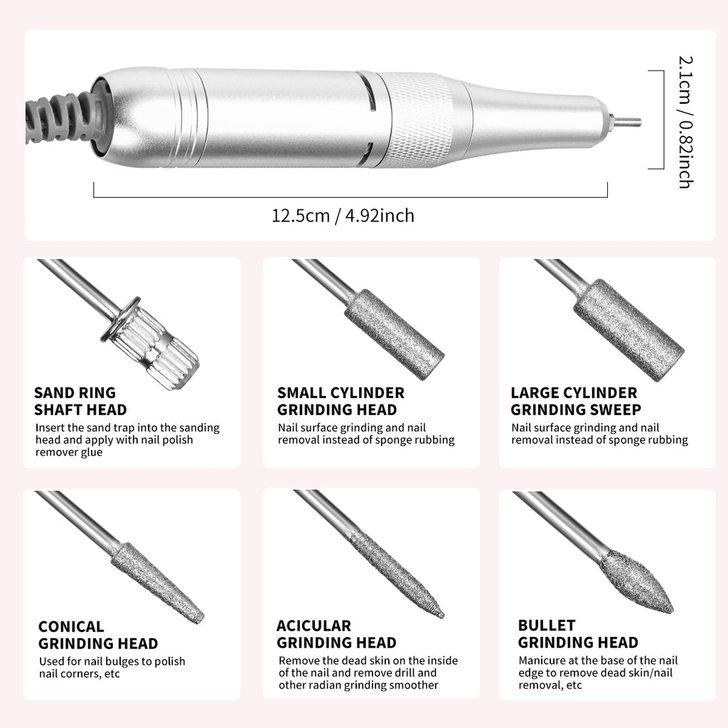 Electric Nail Drill - 45000RPM Portable Nail Drill-Rechargeable Nail E-File Kit With 6 Bits & Base-LED Screen-Ultra-Silent, Rechargeable Nail Drills Machine For Acrylic Nails Gel Polishing