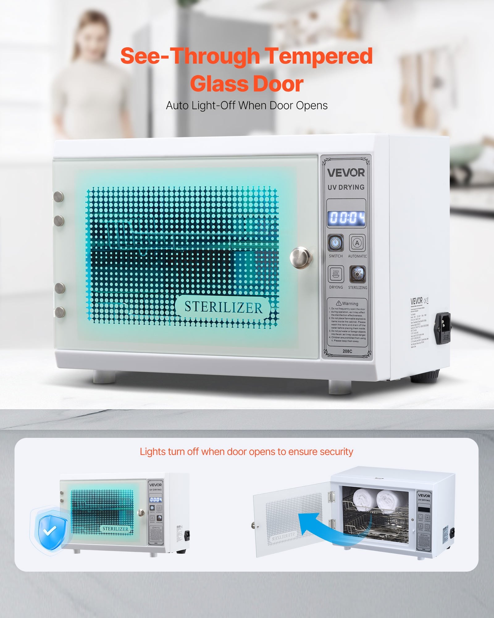 Nail Tool Cleaning Machine, 12L Large Capacity, Multi-Functional Tool Cabinet Cleaner Box With Timer Setting, Tempered Glass Door, 185nm Wavelength, For Labs, Home, Nail Salons, Beauty Salons