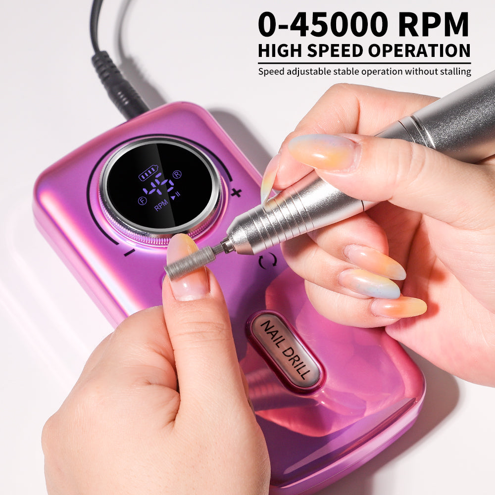 Professional Electric Nail Drill, 45000RPM Cordless Nail File Drill With 6 Drills, LCD Display, Nail File Machine For Removing Acrylic Gel Nails, Nail Salon Equipment, Rechargeable