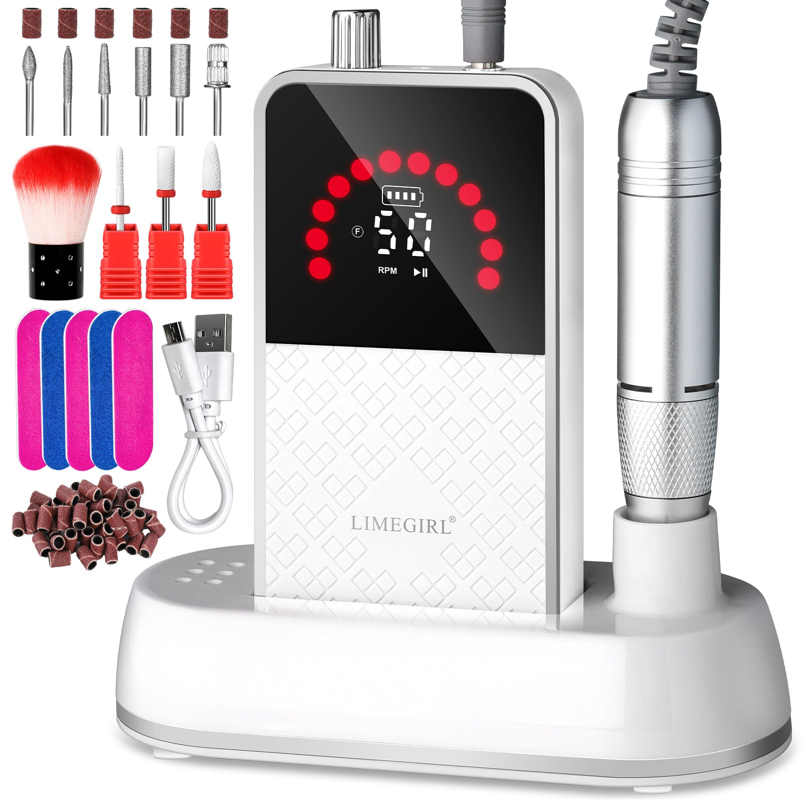 50000RPM Professional Electric Nail File Kit - Rechargeable Cordless Nail Drill For Acrylics Gel Nails, Portable E File Machine With 6 Bits For Home Salon Manicure Pedicure Care