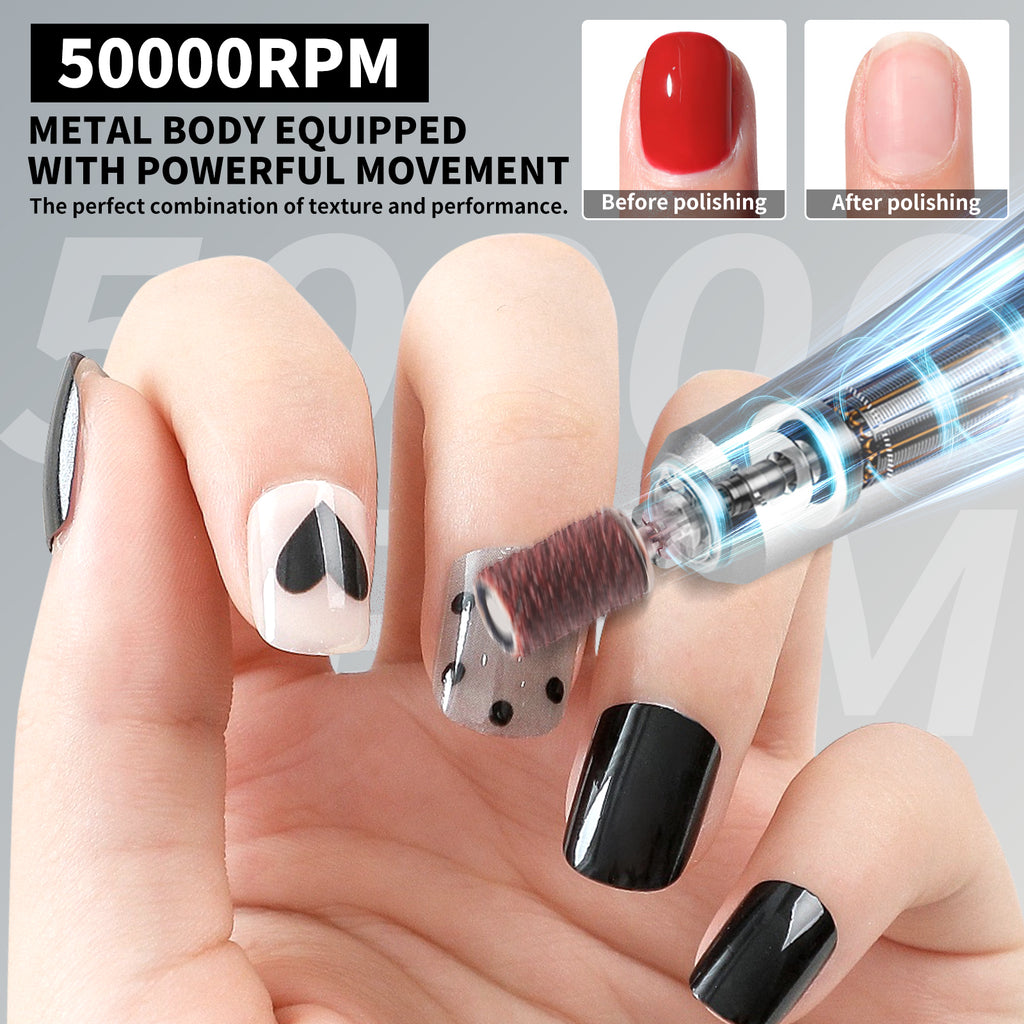 Nail Drill, Portable Electric Nail File 50000RPM, Rechargeable Nail Drill Professional With Bits & Base, For Acrylic Gel Nails, E-File Machine, Manicure Polishing, For Salon Home