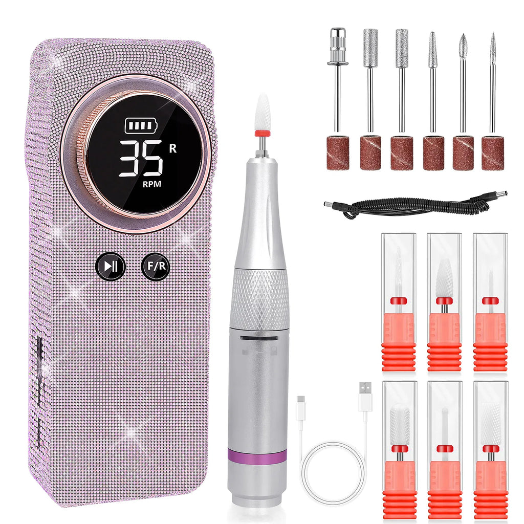 Portable Electric Nail Drill 35000RPM Nails Milling Cutter Wireless Pedicure Grinder Rechargeable Nail Drilling Machine Silver