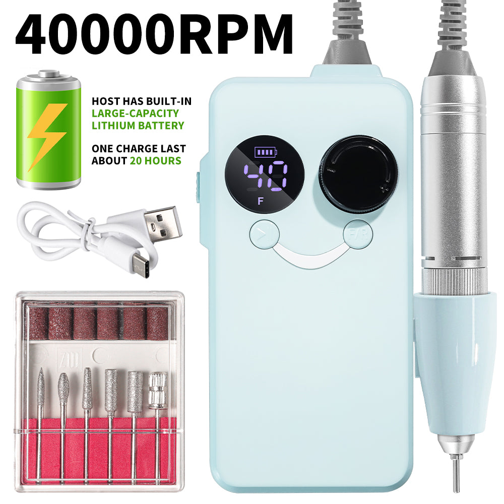 40000RPM Nail Drill Professional Cordless Electric Nail Drill Machine Rechargeable Portable Acrylic Gel Grinder Tools With 6 Bits And Sanding Bands For Manicure Pedicure Carve Polish