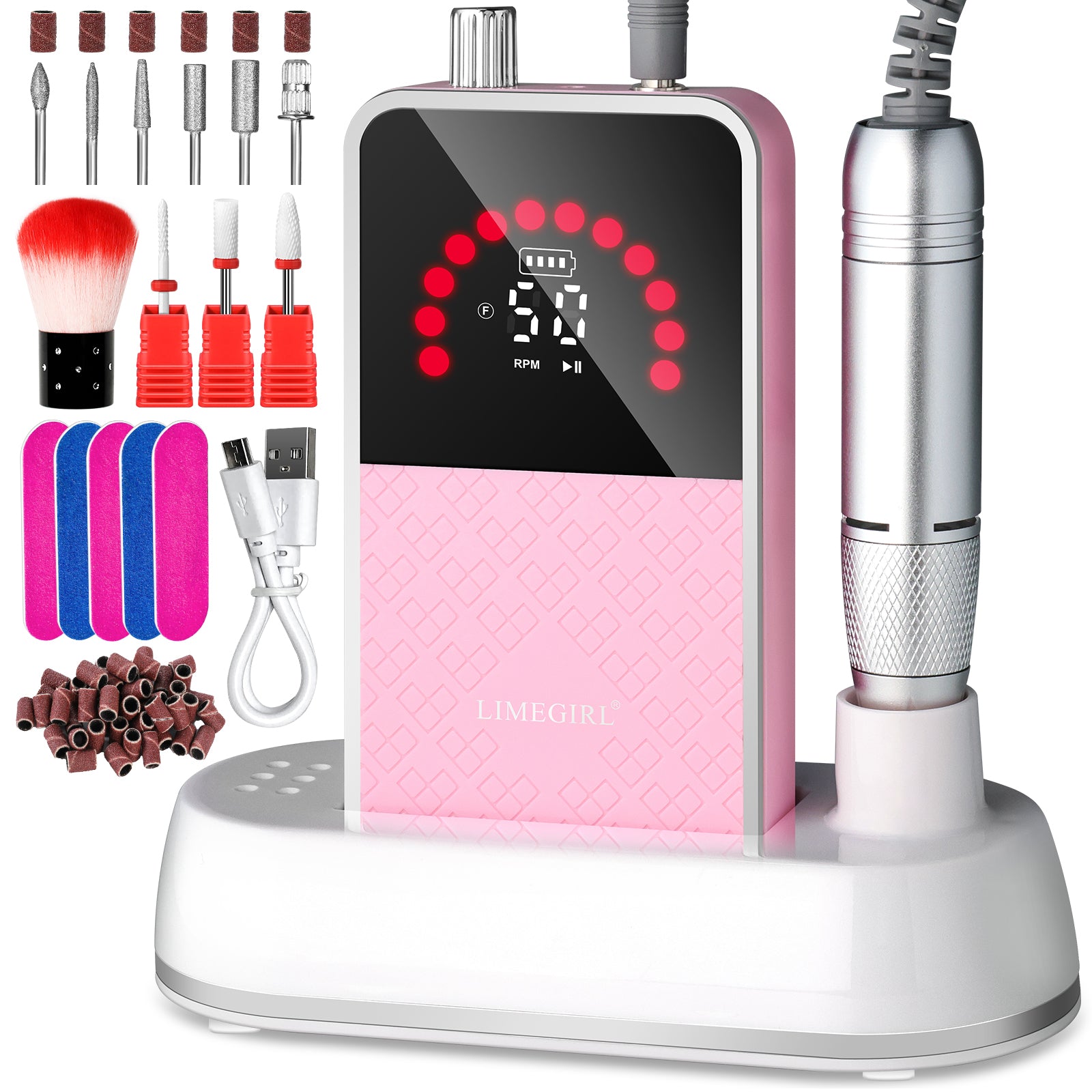 50000RPM Professional Electric Nail File Kit - Rechargeable Cordless Nail Drill For Acrylics Gel Nails, Portable E File Machine With 6 Bits For Home Salon Manicure Pedicure Care